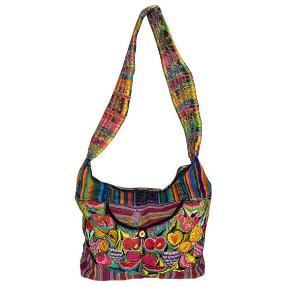Unbranded Handbags - Guatemalan Fruit Embroidered Crossbody Bag Mixed Print Boho 80s Festival